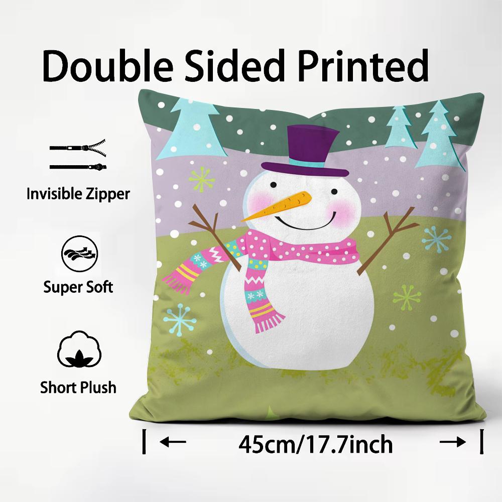 Snowman Cute Cushion Cover Plush Fabric Soft DoubleSided Printed Sofa Warm Winter Home Child Gift Pillow Case