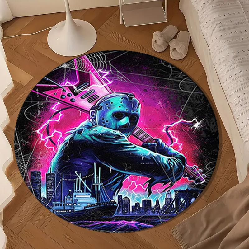Horror Movie Characters Collage Round Rug for Livingroom,Bedroom, Palyroom, Chair Rug, Area rug, Circle Carpet, Large Size Fan Christmas gift