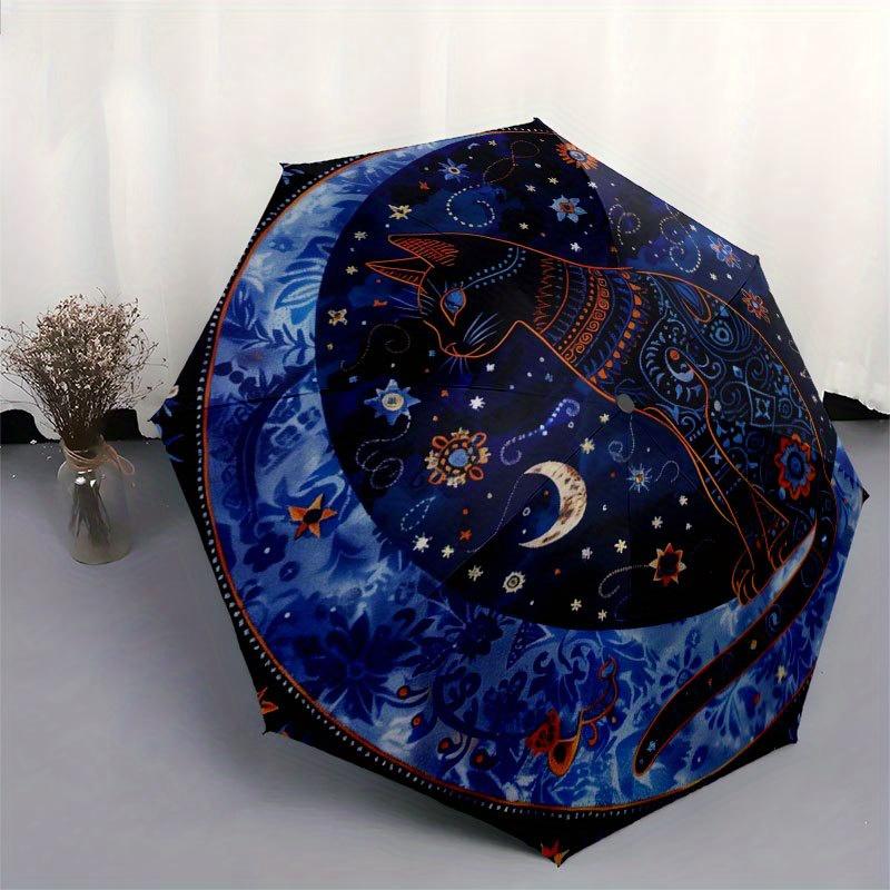 Starry Night Cat Round Rug: Celestial Patterns for Cozy SpacesUmbrella with Cute Design, Portable 3-Fold Compact Umbrella for Men & Women, Valentine's