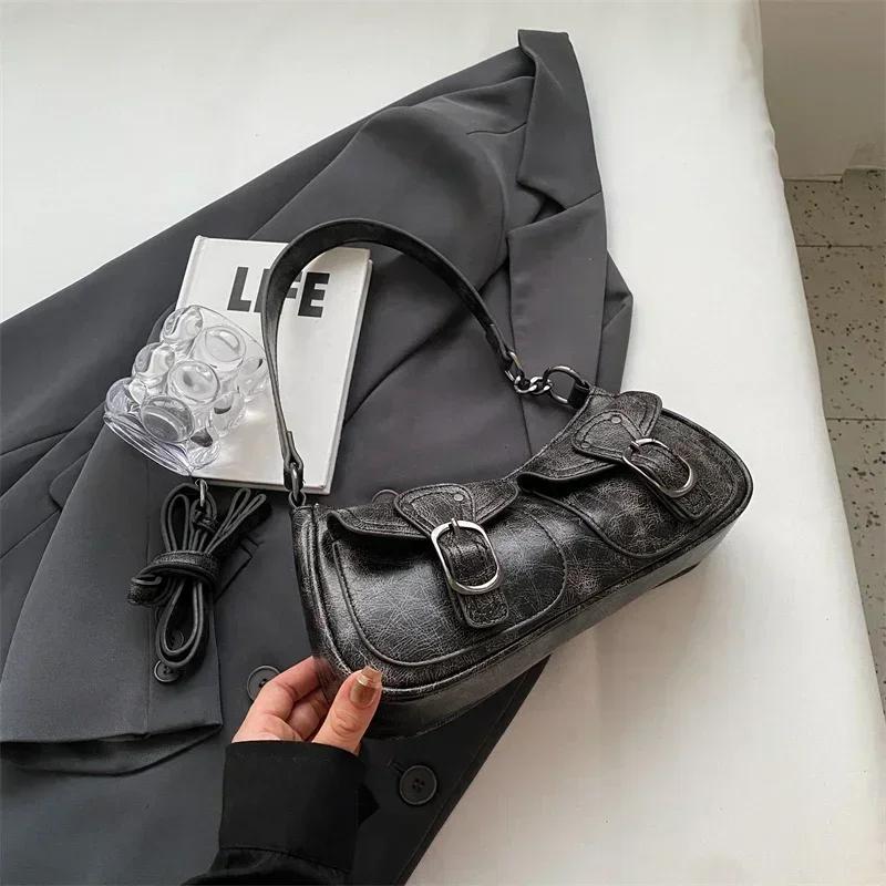 Leftside Fashion Double Pockets Design PU Leather Shoulder Bag for Women Tend Female Crossbody Bag Underarm Handbags