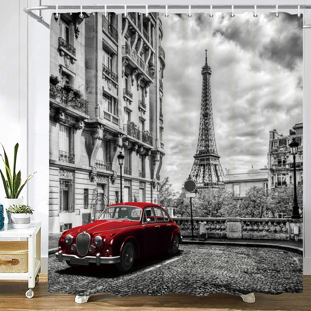 Pařížská věž Pařížská krajina Sprchové závěsy Koupelna Vodotěsný Koupelnový závěs Polyesterová tkanina Vana Koupelnový závěs 180*180cm