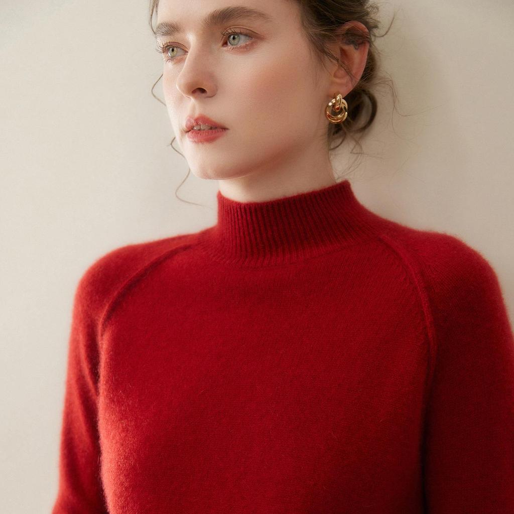 Women's Cashmere Knit Drop Shoulder Sweater - Half-High Collar, Long Sleeve, Warm & Versatile Inner Wear