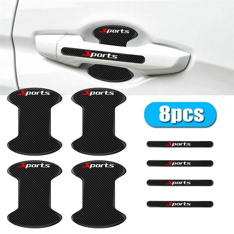 8PCS Fibra de Carbono Manija de Puerta de Coche Tazón Cubierta Antiarañazos Protector Pegatinas