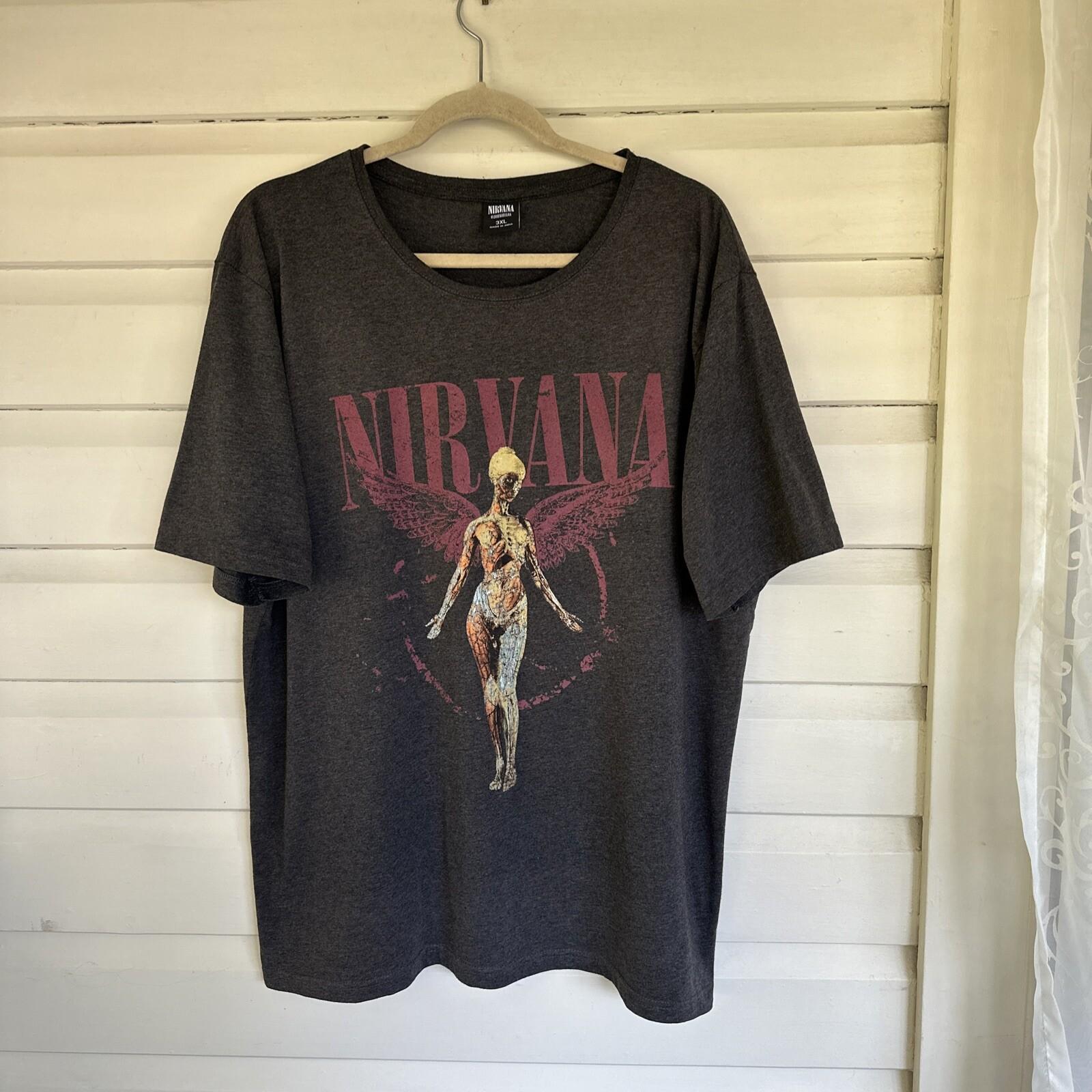 Nirvana Men T-shirt Size 3XL Grey Cotton Polyester Short Sleeve S