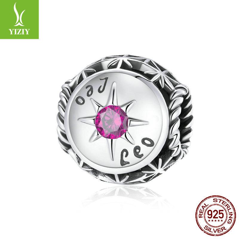 12 Constellation S925 Silver Beaded, Retro Style Fashion Color Zircon Diy Accessories Scc1725