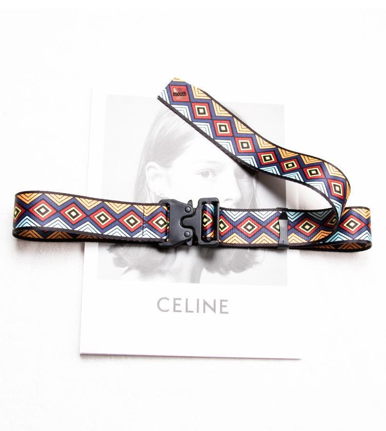 Cashew Blossom Canvas Belt with Plastic Buckle - Ethnic Style Denim Leather Accent 100cm a5