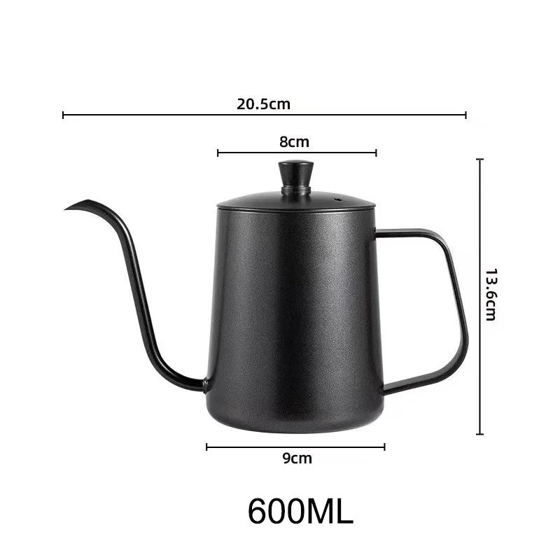 Cafetière 350/600 ml avec couvercle, bec long et fin, en acier inoxydable 304, pour infusion manuelle du café