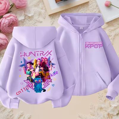 Kind Mädchen Junge Sweatshirt Reißverschluss Lila Kapuzenpullover Baby Freizeitoberteile Lustige Zip-Up Sweatshirts Kpop Dämonenjäger Kapuzenpullover Kinderkleidung