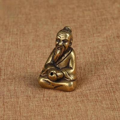 Antique Bronze Taoism Lao-Tse LaoZi Soothe the Nerves Statue Pure Copper Buddha Figurines Ornaments Incense Burner Home Decor