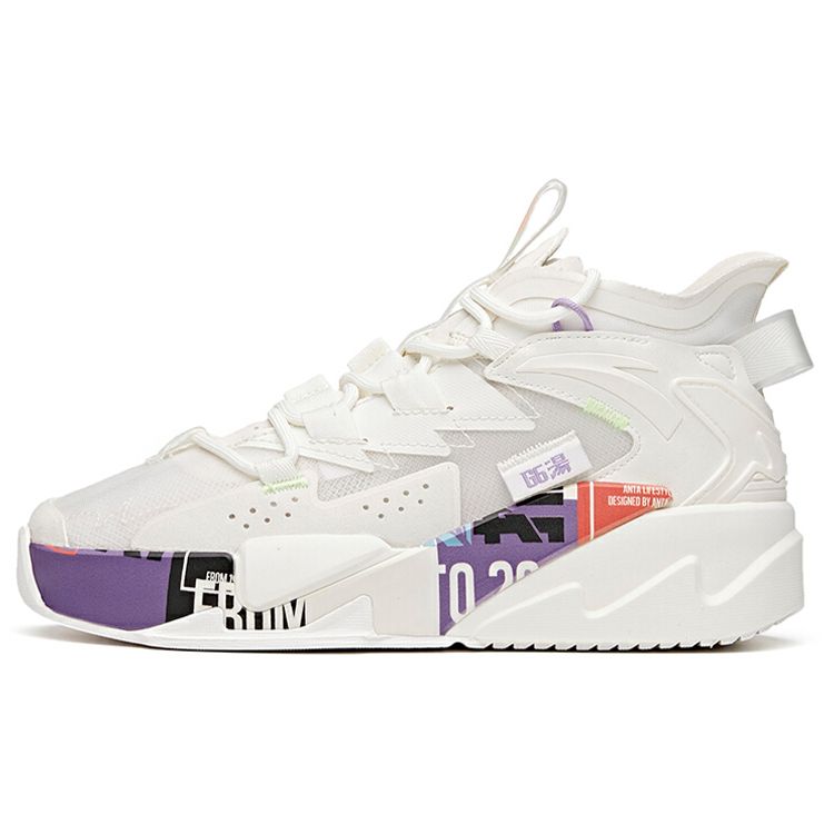 Anta G6 Durable High-Top Skate Shoes Women Shoes White Purple 122128089-1