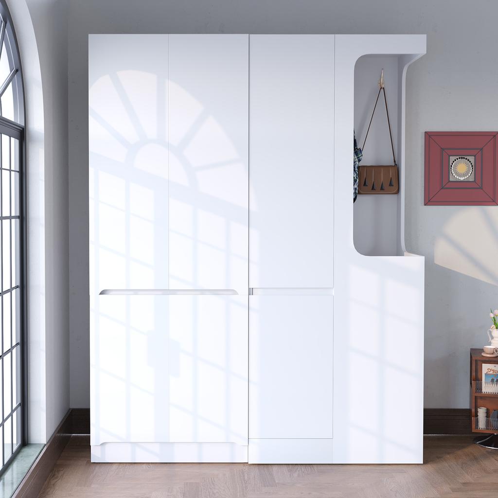 Extra Large Wardrobe 140 x 40 x 170 cm, with Drawers and Storage Compartments, Open Clothes Area with Storage Space, White (on the Right Side)