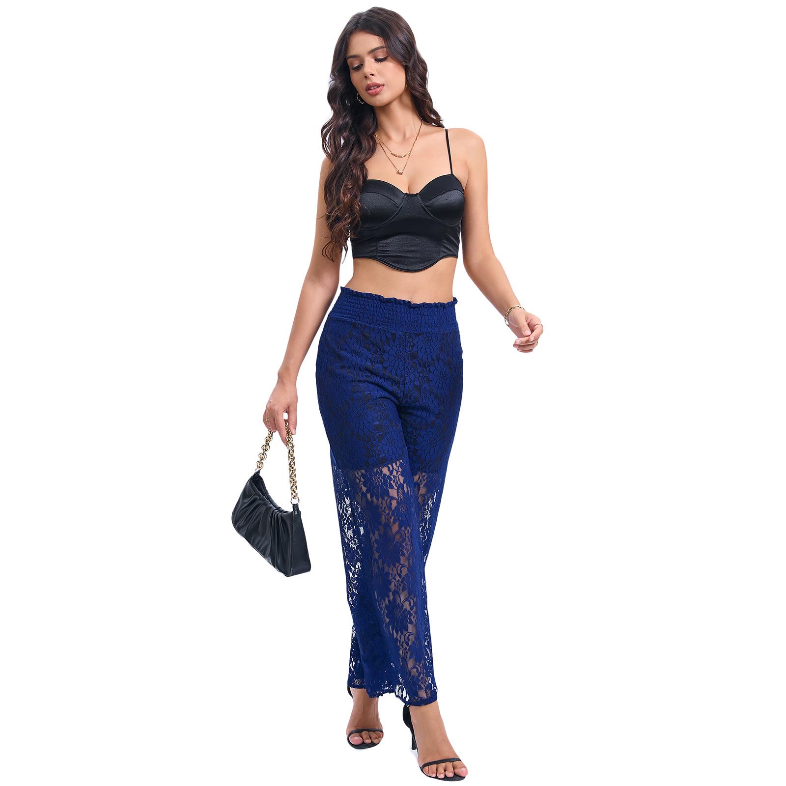 

Женские брюки палаццо из кружева больших размеров на весну/лето 2025 - Европейская и американская мода, Хит продаж 2XL