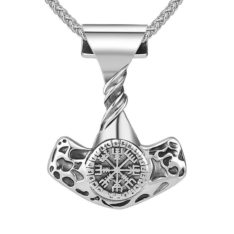 Vikings Thor Hammer Pendant Stainless Steel Mjolnir Necklace Nordic Rune Vegvisir Jewelry Popular Norse Scandinavian