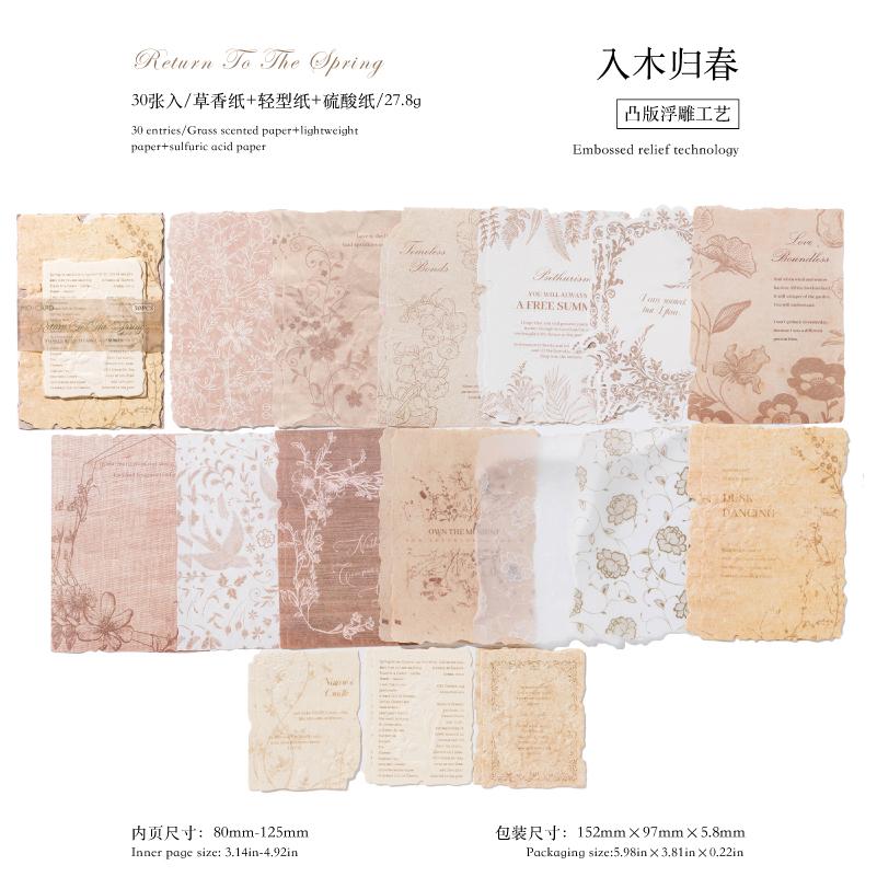 30Sheets/Bag Mixed Material Material Paper Scrapbook Embossed Paper DIY Magazine Collage Retro Background Paper Stationery