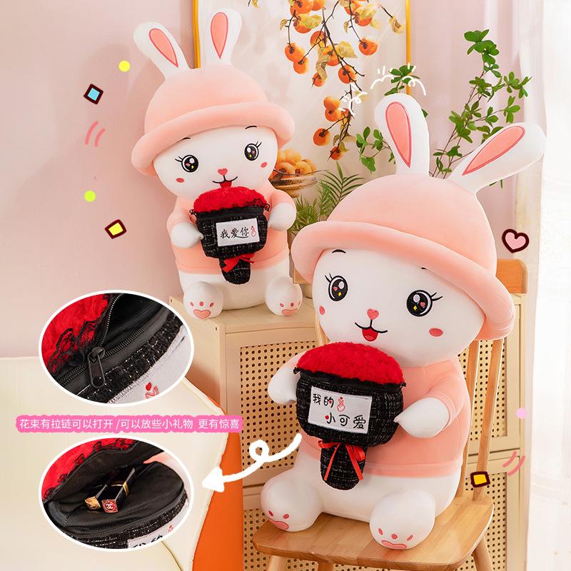Creative Doll Rose Hat Rabbit Doll Plush Toy Little White Rabbit Doll Rag Doll Cute Doll