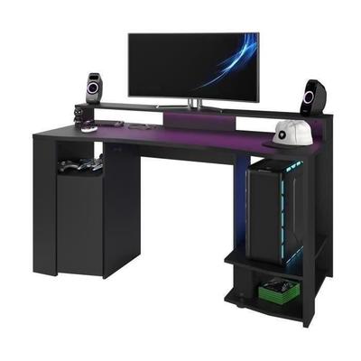 LED Straight Gaming Desk - Black - L 152 X D 61.5 X H 86.7 Cm - Large Gaming Area - GAMING