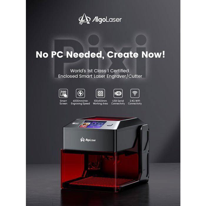 Graveur Laser 10W AlgoLaser Pixi Écran Tactile 3,5” Haute Précision Machine de Gravure Laser Pour Bois/Métal/Verre Etc Noir