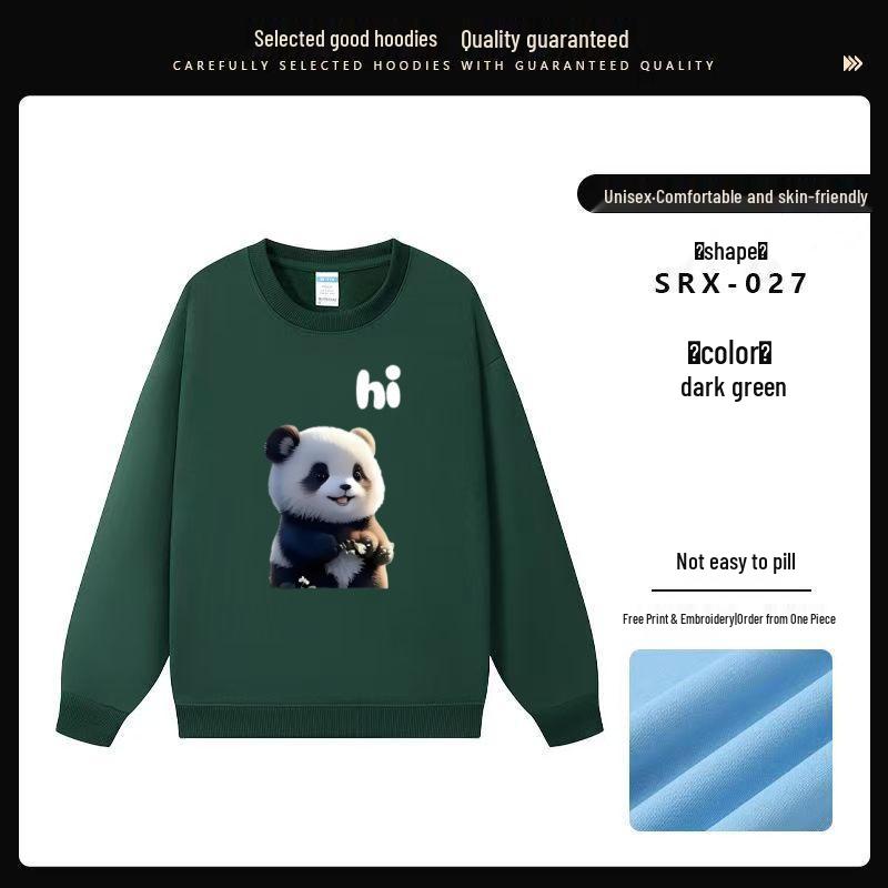 Custom Panda Pattern Heavyweight Long Sleeve Crew Neck Sweatshirt for Milk Tea Shop Workwear
