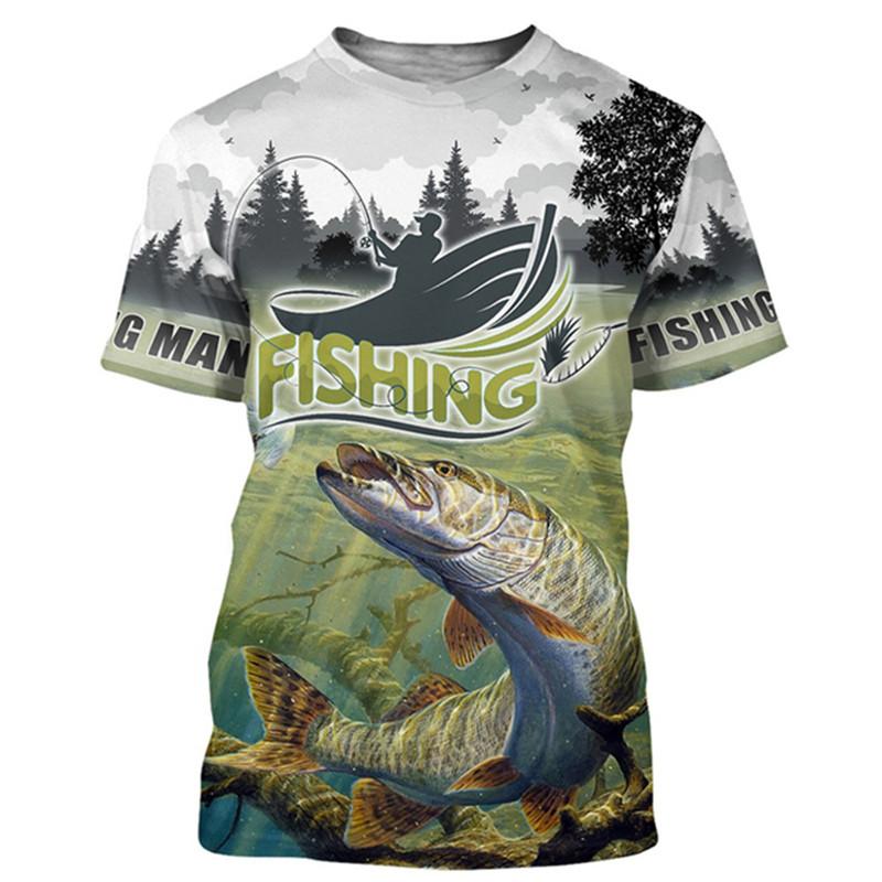 

New Casual Men s Summer Fishing Pattern T-Shirts Short Sleeve 3D Printed Street Hip Hop T Shirt Letter Fashion Fish Tops Tee 6XL