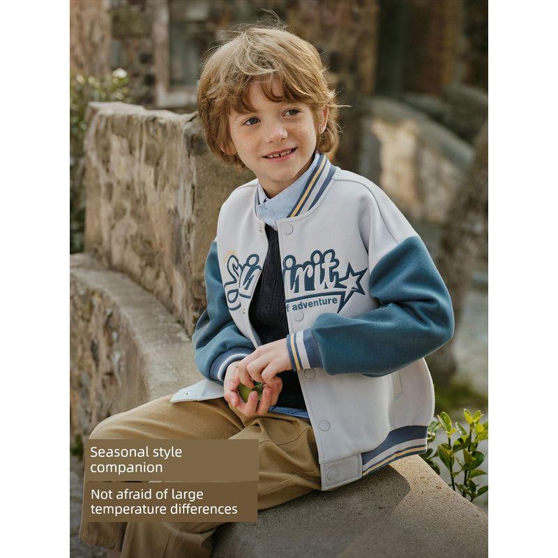 David Bella Kidsren's Knitted Jacket Boys' 2026 New Baseball Uniform Medium and Large Kidsren's Sports Cardigan Top Spring Wear