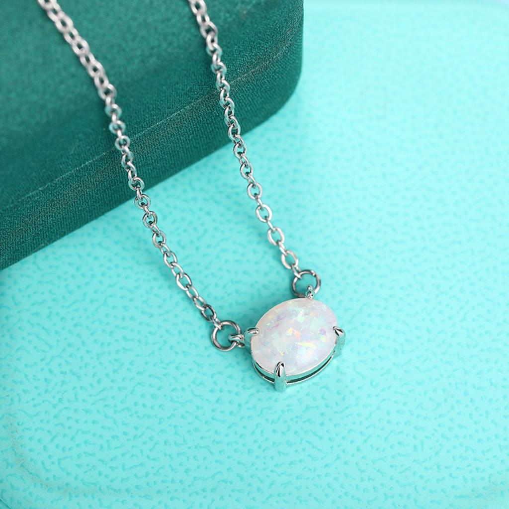 Oval Shimmering Opalescent Pendant Necklace Minimalist Dainty Jewelry for Everyday Wear