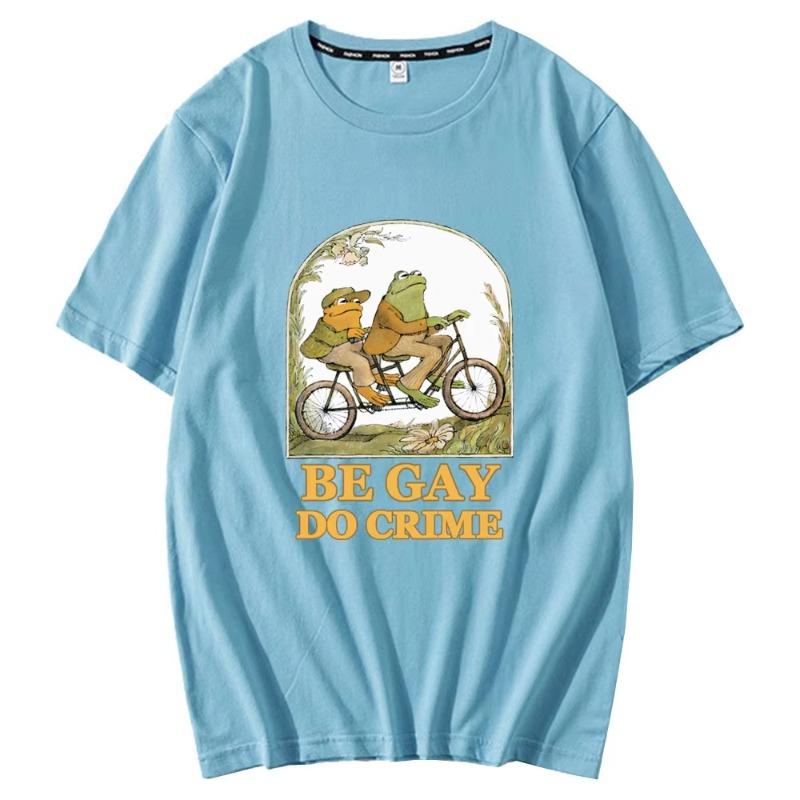 Harajuku Print Ride Bike Frog T-shirt Men Spring Summer Short Sleeve Female Black Basic Street Clothing Male Casual Loose Tshirt