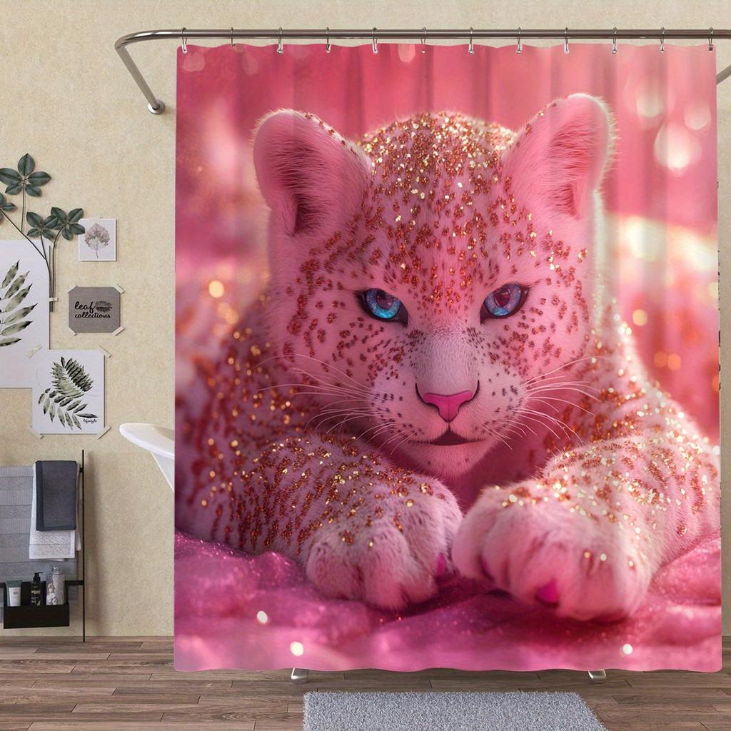 1 Stück Rosa Leopard Duschvorhang mit Haken, Stilvolle Heimdekoration für Alle Jahreszeiten, Helles Rosa Leopardendesign, Leopardendekor