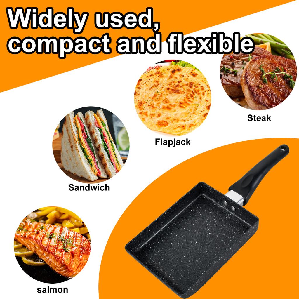 3 Pièces Poêle Tamagoyaki avec Spatule en Silicone et Pinceau à Huile 7,3×5,3 Pouces Antiadhésive Poêle à Omelette Japonaise Poêles à Frire Rectangulaires Premium