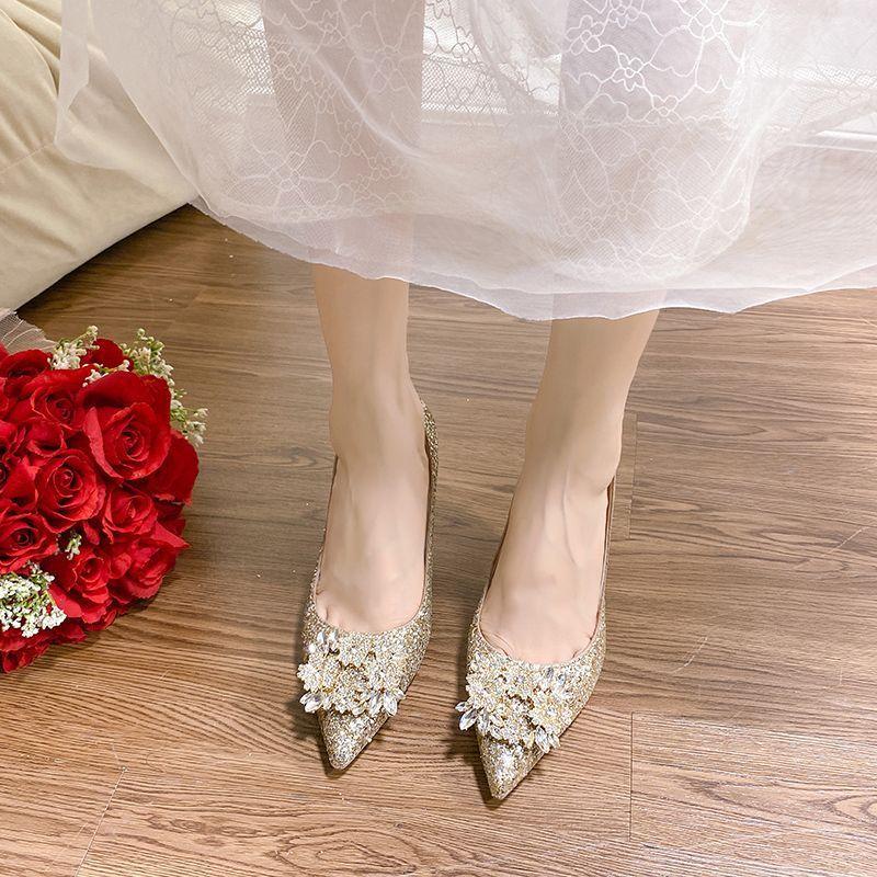 Bridesmaids are not tired of engagement, high heels, champagne high heels, French wedding shoes 2025 spring and autumn new two-wear dress