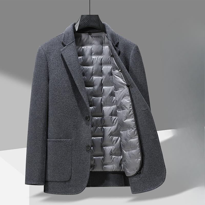 Cappotto in Lana e Nylon Double-sided da Uomo con Imbottitura in Piuma Rimovibile Collo a Revers Giacca Sottile in Lana da Uomo