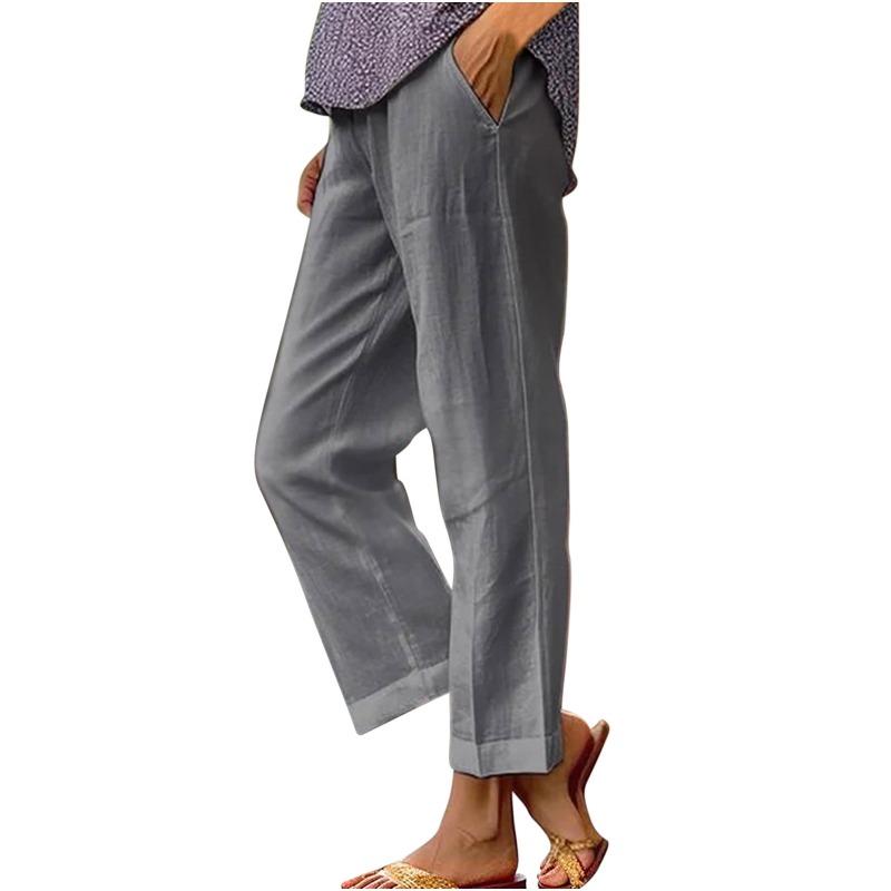 Fashion Loose Casual Women Straight Leg Pants Solid Color Elastic Waist Plus Size Simple Pockets Office Pants Spring Summer Elegant Trousers Clothing