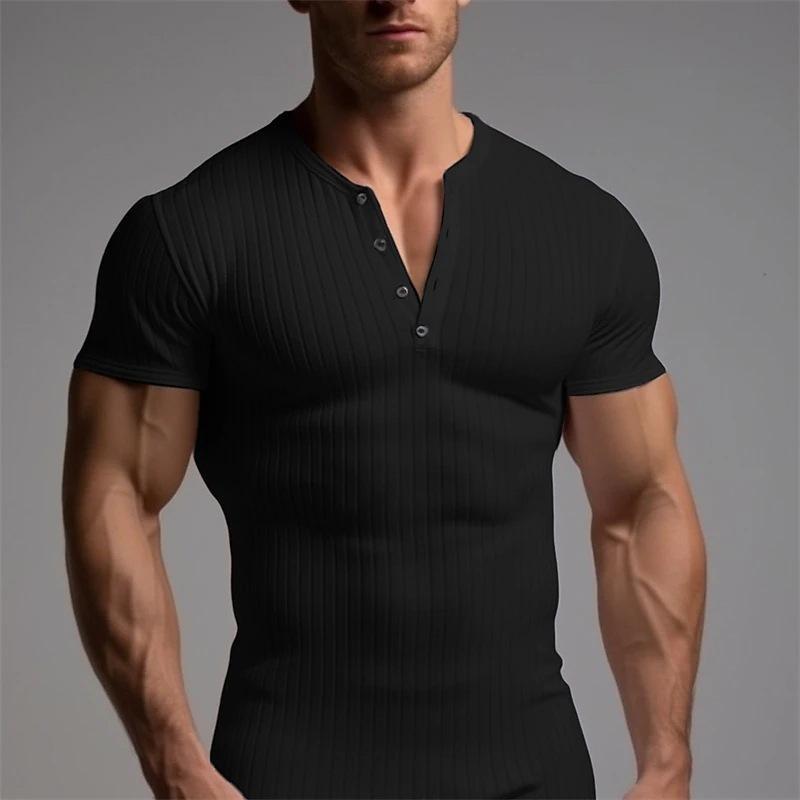 Sports Slim Men's Short-sleeved T-shirt Fitness Stretch Thread Slim Solid Color Pullover Casual Top