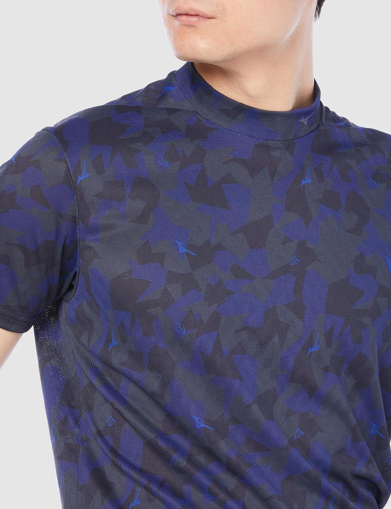 Golf Wear Mesh Jacquard Print Short Sleeve Mock Neck Shirt Sweat Absorbent Quick Drying Stretch E2MA2002 Deep Navy XL [Mizuno]