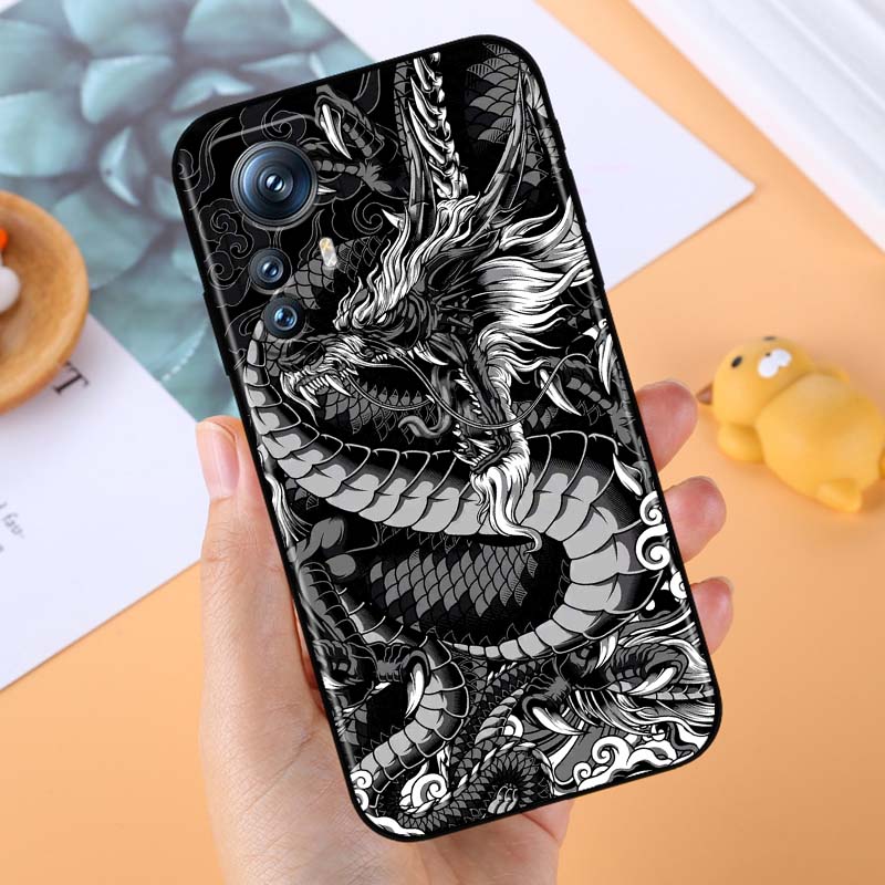 Anime Dragon Design For Xiaomi Mi 15 14 13 13T 12 12T 12S 11 11i 11T Pro Ultra Lite 5G Black Soft Phone Case