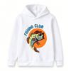 Kids Boys Girls Pullover Hoodie, Cool Cartoon Fish Fishing Club Print Casual Long Sleeve Sweatshirt, Comfortable Crew Neck Hooded Top for Daily Outdoo
