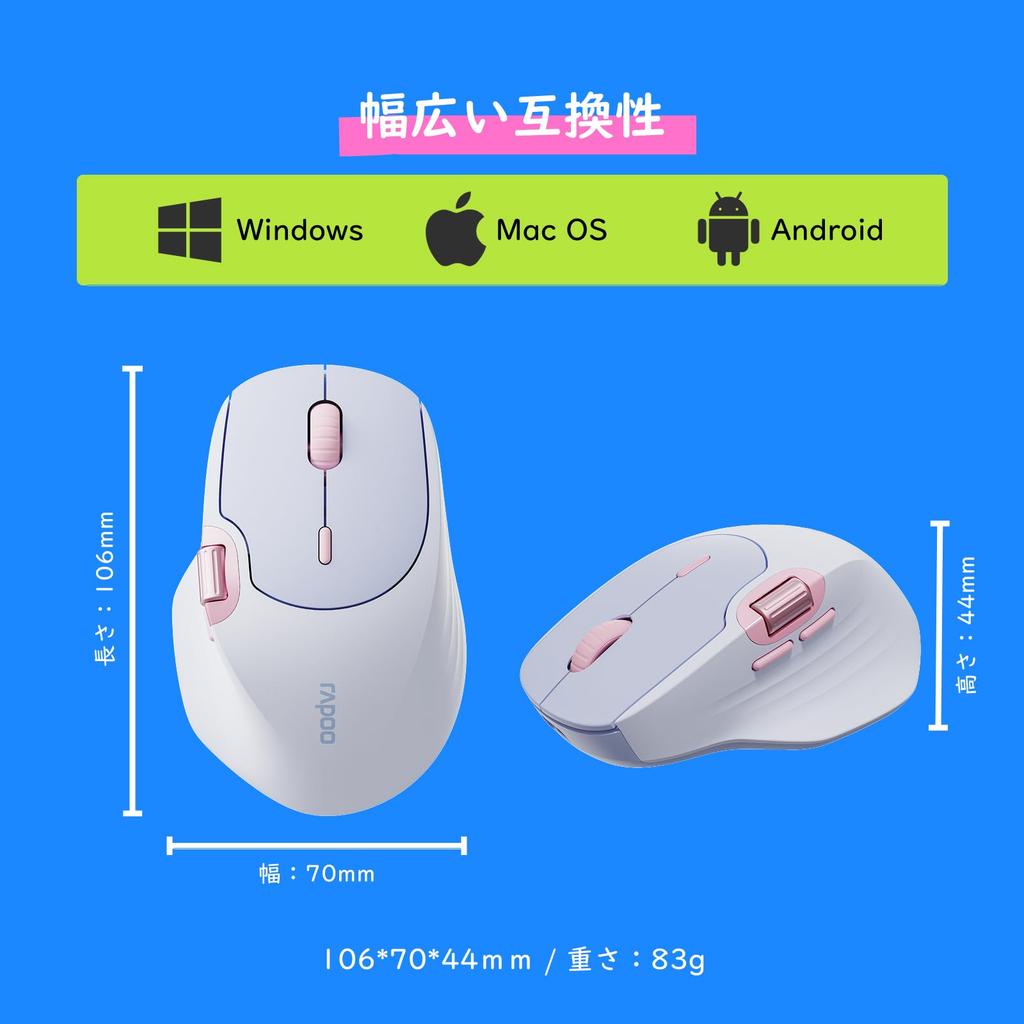 RAPOO MT560 Wireless Bluetooth Mouse DPI Supports 6 Side Ergonomic Compatible with Blue - Quiet, Compact, 7-Stage Switching, Devices, Scrolls,
