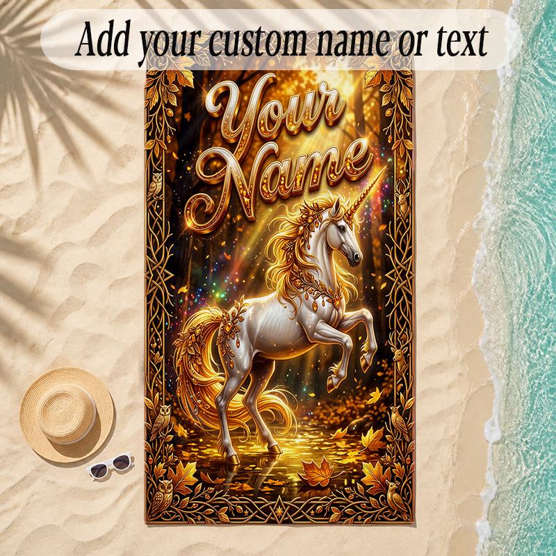 Unicorn Theme Soft Beach Towel Personalized Custom Name Text Towel Portable for Beach Pool Travel