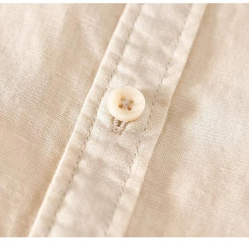 Classical Summer Shirt Male Turn-down Collar Cotton Linen Short Sleeve Shirt for Man Solid Color Button Casual Shirt Simple Style Clothing