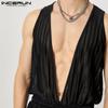 INCERUN Mono de Malla Transparente sin Mangas con Cuello en V Profundo y Cordón para Hombre