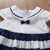 Sukienki w paski dla dziewczynek 2025 Nowa letnia codzienna sukienka z krótkim rękawem dla dziewczynek Sukienki na co dzień Ubrania bawełniane dla dzieci 2-6T