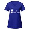 European and American Nurse Caregiver V-Neck Print Shirt with Large Pocket, Short Sleeve T-shirt for Women