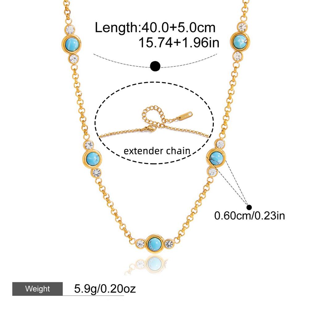 Yori Popular Stainless Steel Blue Turquoise Necklace 18 K Plated Stainless Steel Collar Necklace Gift Jewelry