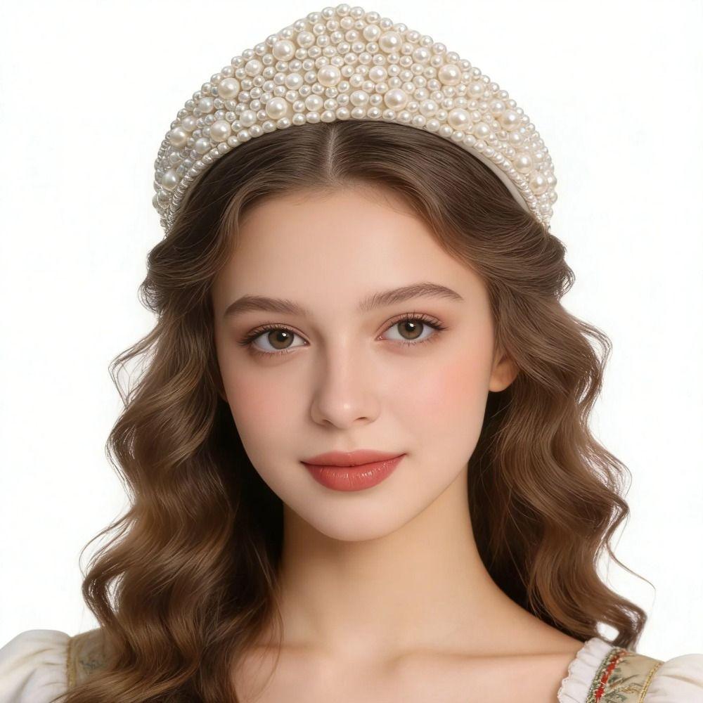Elegant Velvet Crown Headband Baroque Triangle Sponge Hairband Classical European American Style Pearl Rhinestone Hair Hoop