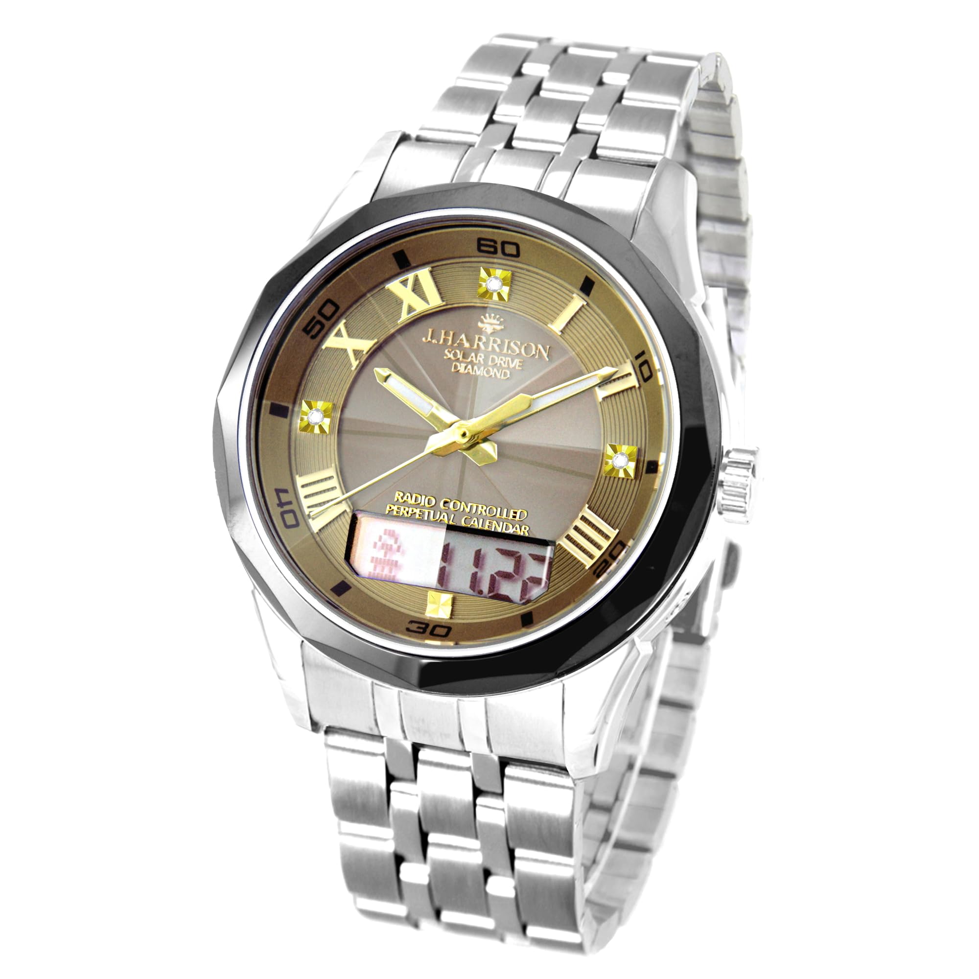 

Perpetual Calendar Solar Watch of the model with analog and digital Gold Dial J.HARRISON (John Harrison) Radio-Controlled Men s [Easy self-adjustment золотой