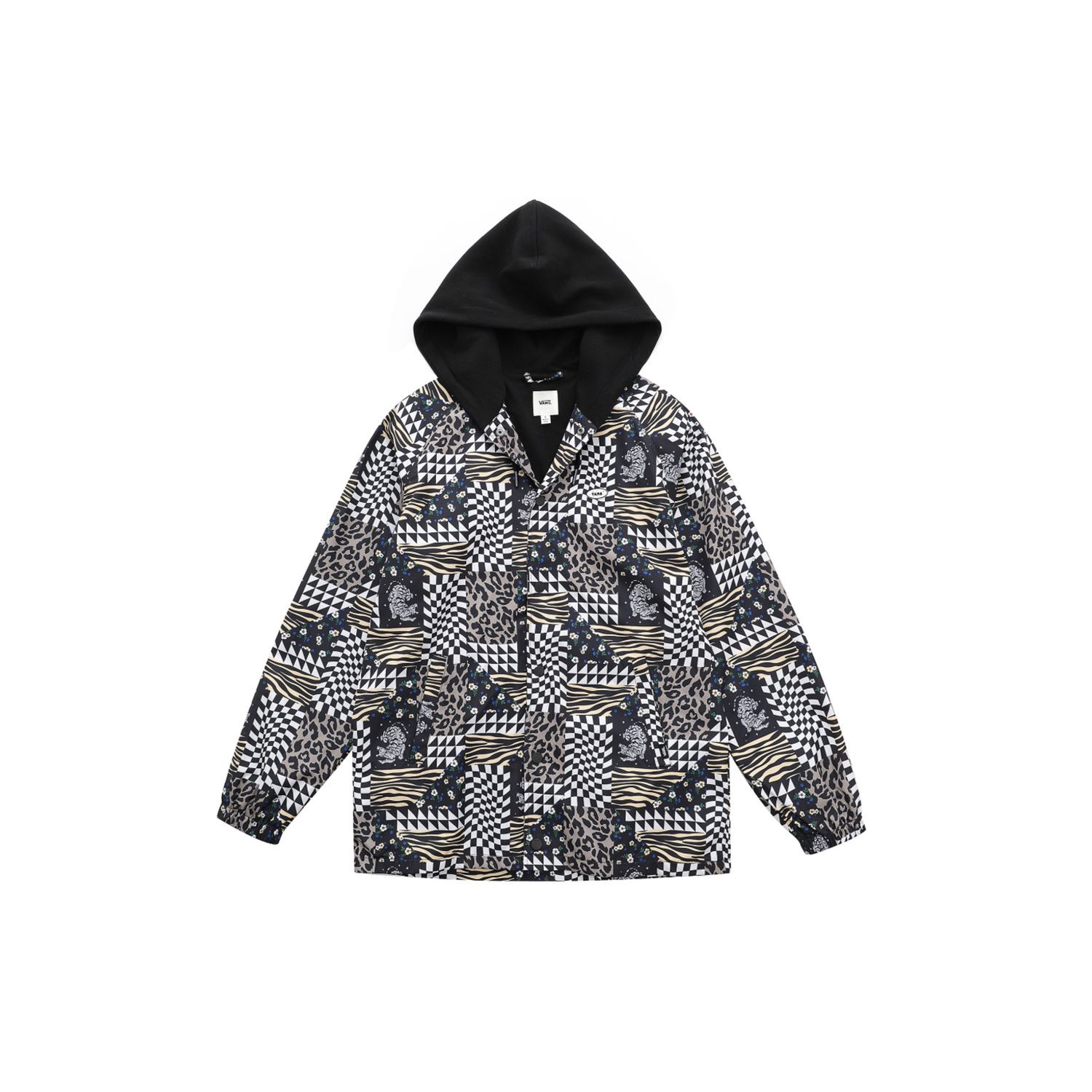 Vans All-Over Print Checkerboard & Animal Print Patchwork Hooded Jacket VN0A7Q1CYAK S