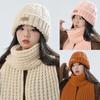 Thick Warm Wrap Hat & Scarf Warm Set Acrylic Blended Cashmer Keep Warm Cap  For Travel Outdoor