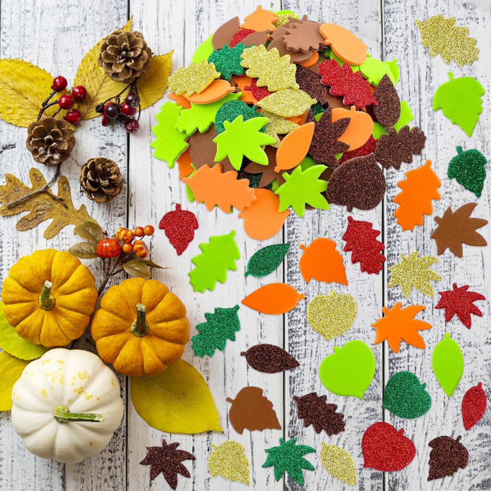 Fun Colorful Foam Stickers High-quality Foam Stickers Fall Glitter Foam Stickers Set 500pcs Self-adhesive Maple Leaf for Kids