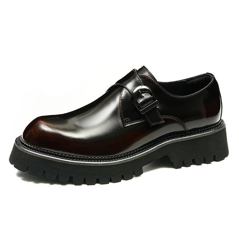 Leather Shoes Men's Business Dress Shoes Cowhide Leather Buckle Casual Lacquer British Thick Sole