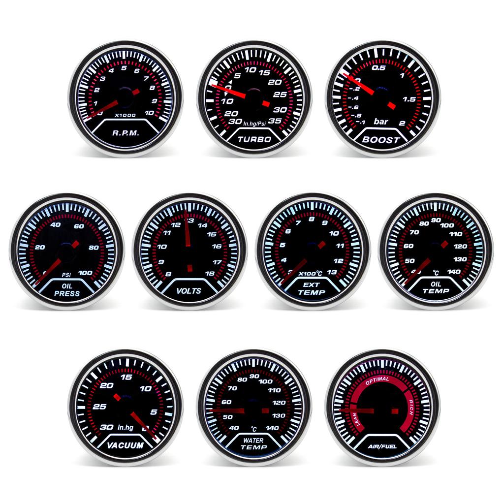 52mm Digital Car Turbo Boost Oil Temp Water Temp Oil Press Gauge Voltage RPM Meter Air Fuel Ratio EGT Meter For 12V Car