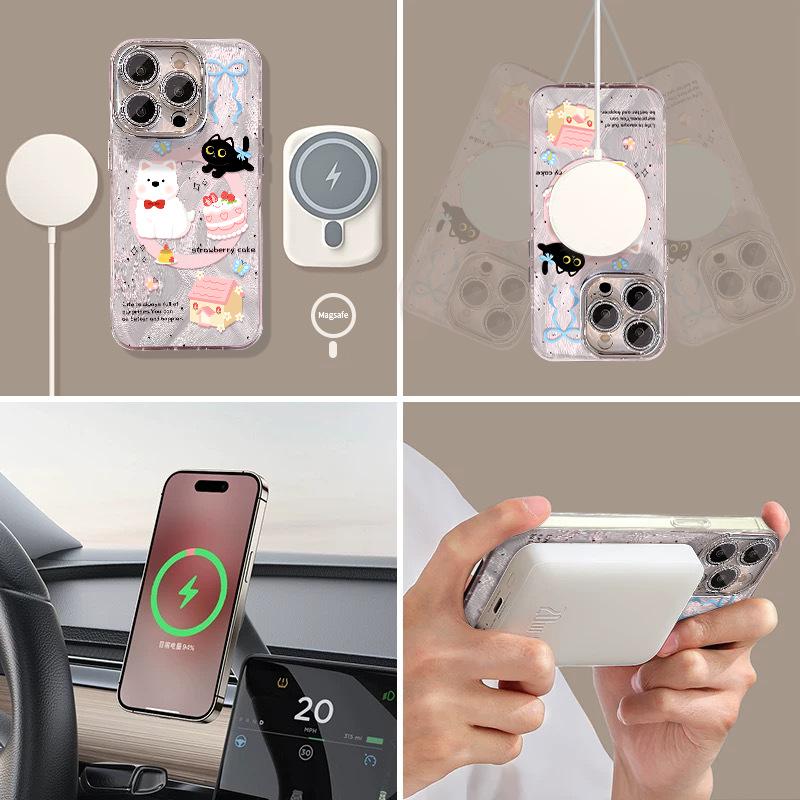 Cake puppy for apple 16 magnetic mobile phone case 13promax cute bracket 15 girls 14 lens film 12